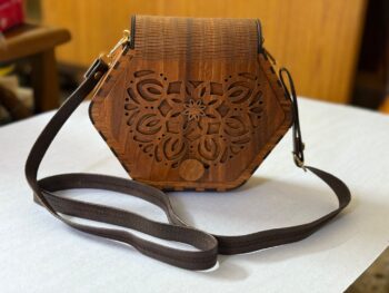 TIPTOP DECORATION Stylish Wooden Sling Bag with Leather Strap