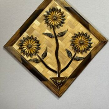TIPTOP DECORATION Handcrafted Bamboo Wall Hanging with Floral Design