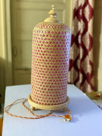 TIPTOP DECORATION Handcrafted Woven Cane Table Lamp with Wooden Base