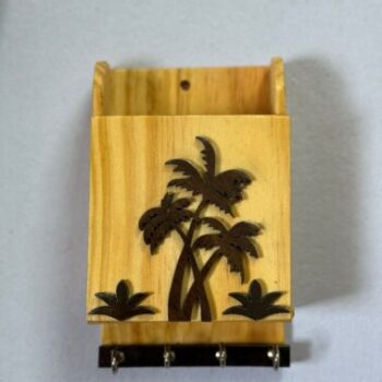 Wooden Wall-Mounted Key Holder with Mail Organizer