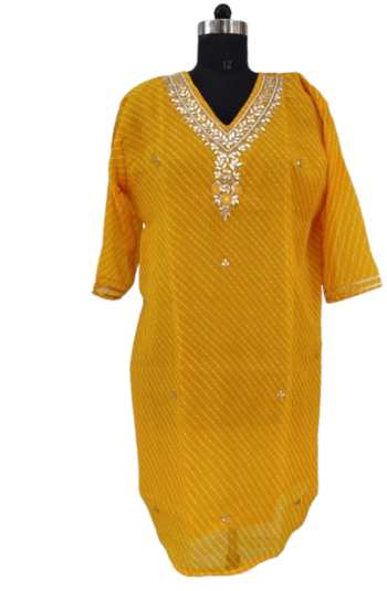 Art Silk Bandhej Hand Work Kurta
