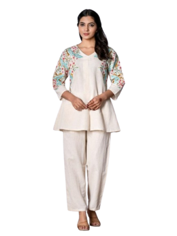 Off-white cotton co-ord set for casual