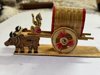 Miniature Wooden Bullock Cart Showpiece with Driver