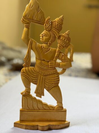 Handcrafted Wooden Hanuman Idol with Sanjeevani Mountain