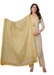 Yellow printed Kurta with Trousers with dupatta
