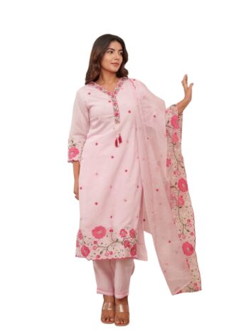 Women's pink chanderi readymade salwar kameez suit set stitched